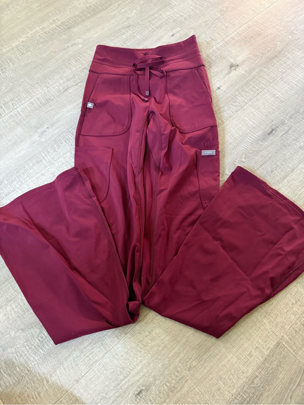 Figs Wide Leg Cargo Scrub Pants in Marsala